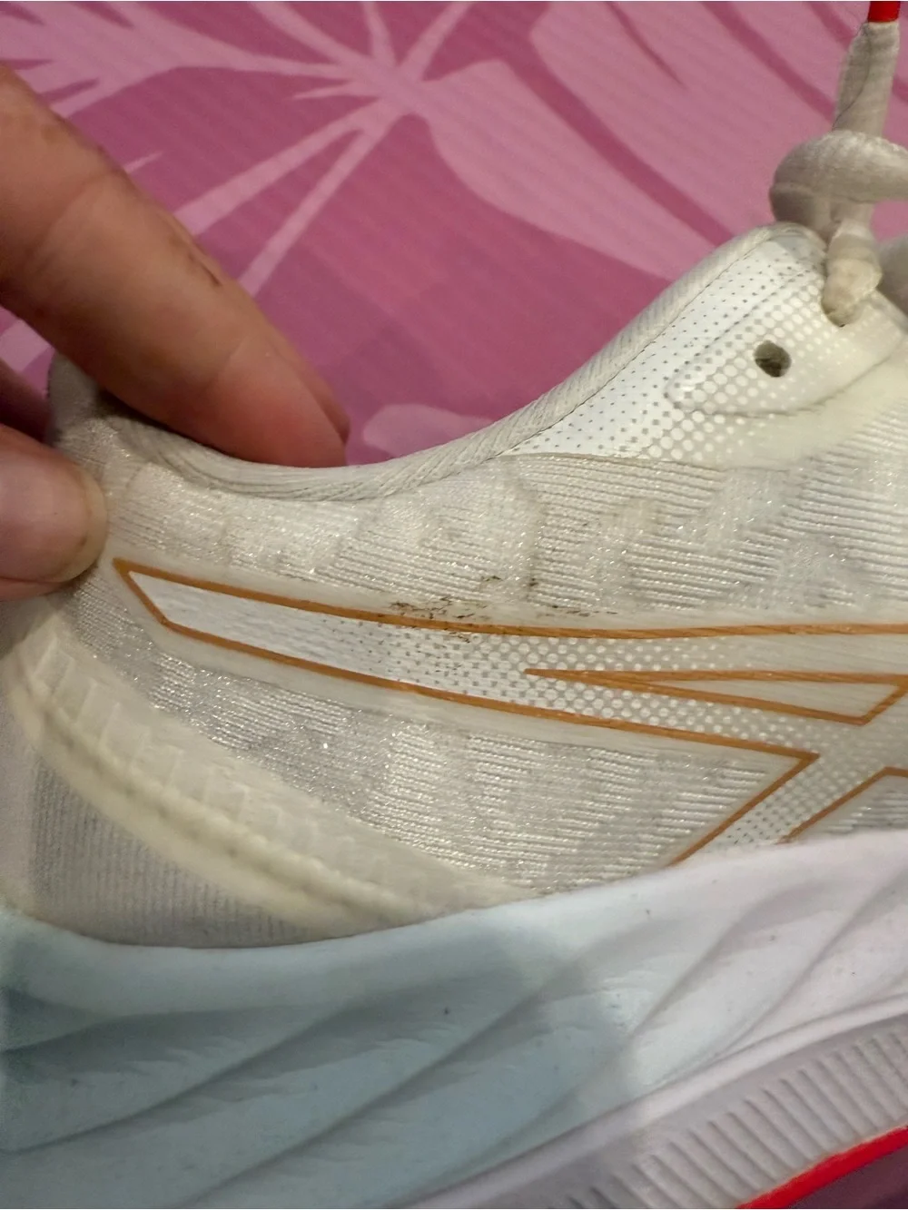 Asics White Running Shoes with Pink Accents